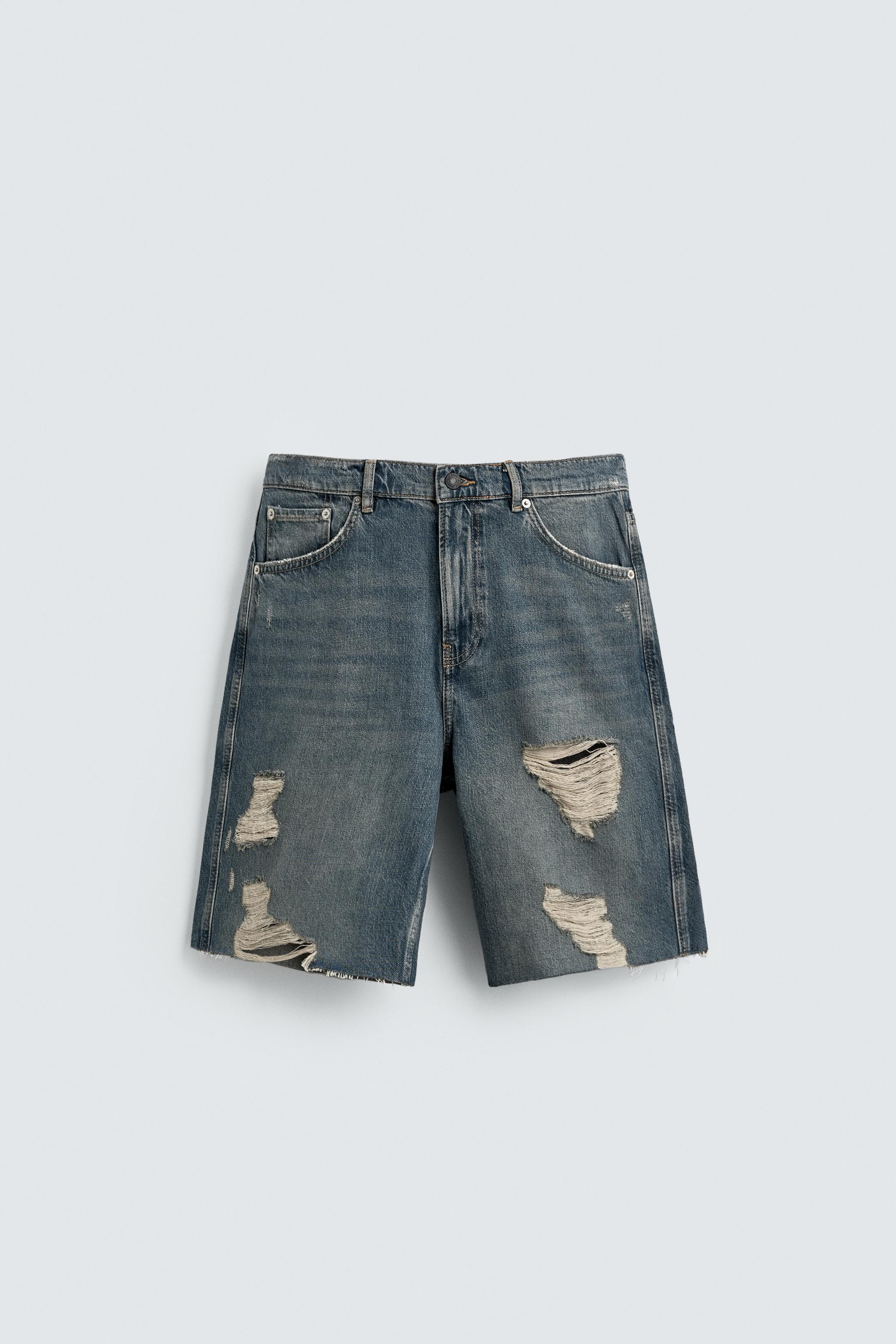 RIPPED RELAXED FIT DENIM SHORTS